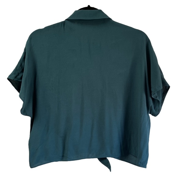 Aritzia WILFRED FREE⎮The Tie-Front Blouse⎮cropped button front⎮dark teal blue⎮S - Picture 3 of 16